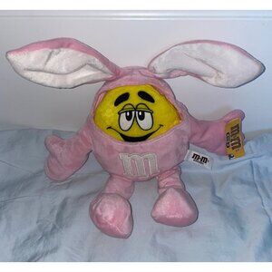 M&M's World Plush Yellow Easter Bunny Suit Pink Bendable Ears With Tags 12"